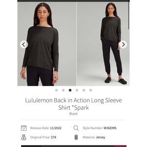 Lululemon black and gold back in action long sleeve